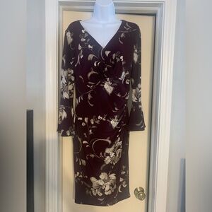 Lauren Ralph Lauren Burgundy Floral Long Sleeve Dress